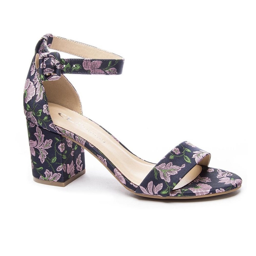 CL by Laundry Women Size 9.5 Blue Tapestry Block Wedge Heels